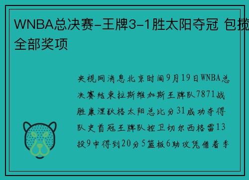 WNBA总决赛-王牌3-1胜太阳夺冠 包揽全部奖项
