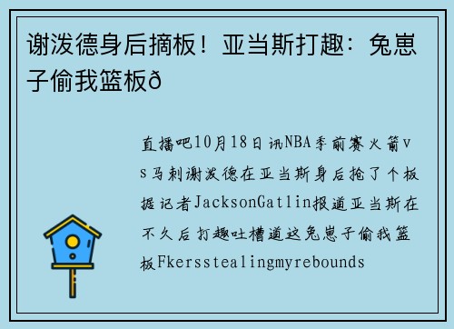 谢泼德身后摘板！亚当斯打趣：兔崽子偷我篮板😂